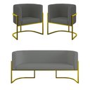 Ver imagem 1 de Kit 2 Poltronas Sofá 2 Lugares para Recepção Gold Veludo Cinza