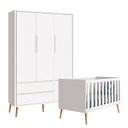 Ver imagem 1 de Berço Americano e Guarda Roupa 3 Portas Infantil Theo Branco Acetinado com Pés Madeira Natural – Rel