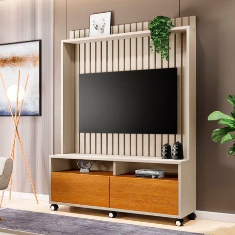 Estante Home Estilos TV até 55 pol 2 Pt -Ripado -Carmolar:Off-White/Nature