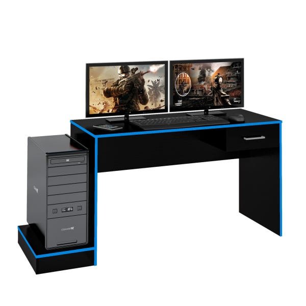 Mesa Escrivaninha Computador PC Gamer Preto Azul - 2