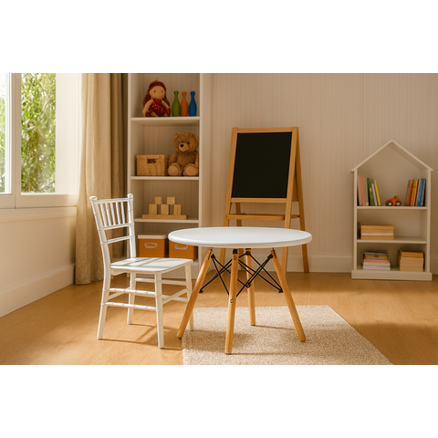 Kit Mesa Infantil Eames Branca 60cm + 1 Cadeira Tiffany Infantil Branco
