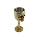 Ver imagem 1 de Cálice Taça Crânio Ossos Caveira Skull Aço Inox Resina Relevo Decorativo Rock Colecionável Vinho Coq