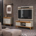 Ver imagem 5 de Conjunto Sala de Estar Buffet 2 Portas e Rack com Painel Ripado 136cm - Vianossa - Off White/cedro