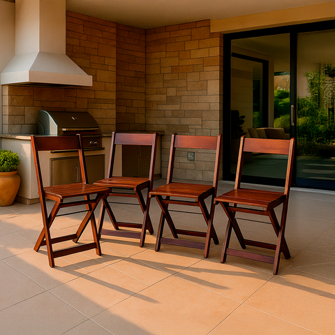 Conjunto 4 Banquetas Dobráveis Bistro e Balcão em Madeira: Imbuia