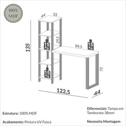 Escrivaninha para Escritório 100% Mdf Industrial - 3
