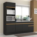 Ver imagem 3 de Armário de Cozinha Compacta 212cm com Rodapé Veneza Multimóveis V2113 Preto/Dourado