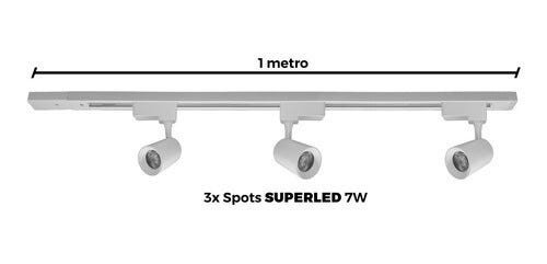 Kit Trilho Eletrificado 1M + 3 Spots LED Top de Linha - Branco - Branco Frio 6000K - 3