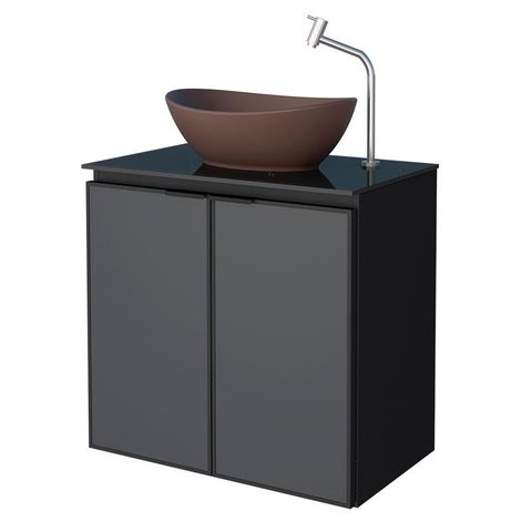 Gabinete Para Banheiro Preto Aço Umbu Tampo Vidro Com Cuba Bali Marrom Cozimax