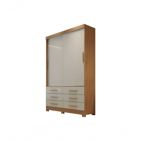 Guarda Roupa Solteiro Buriti 2 Portas de Correr 6 Gavetas MDP Cumaru-Fendi Móveis Novo Horizonte