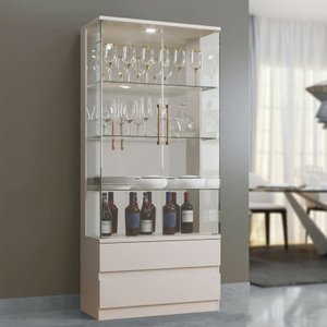 Cristaleira Moderna de Vidro com Led - Diamante-off White- Mavau Móveis