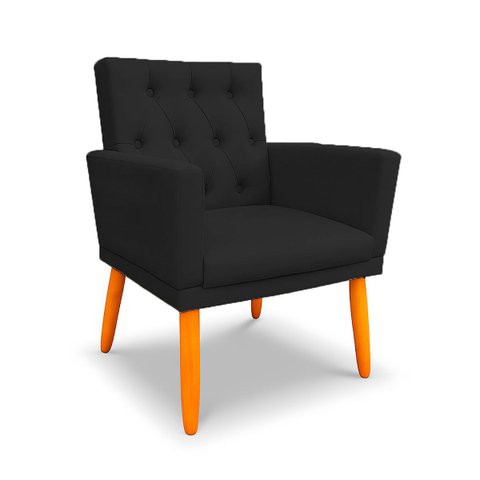 Poltrona Nina Captone Decorativa Suede Preto para Escritorio, Sala Salão Biselos-Decor
