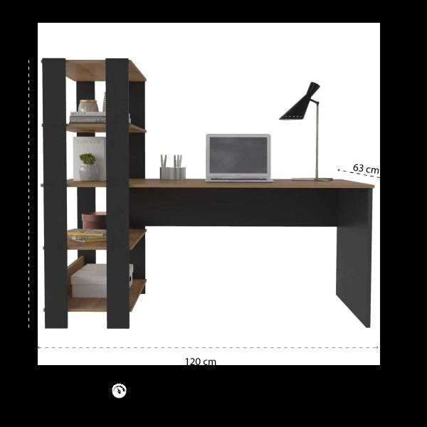 Combo Bancada de Estudos Estilo industrial Com Estante Madeira