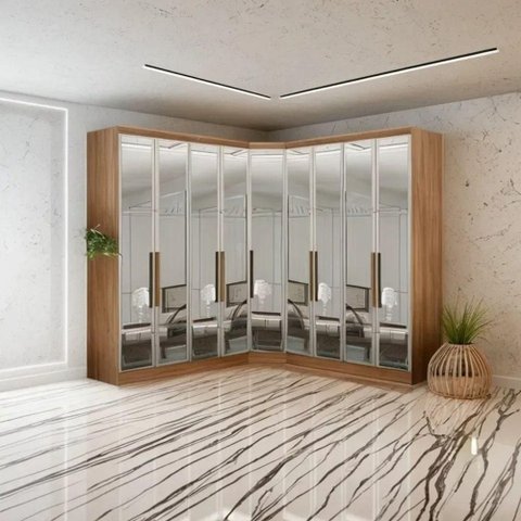 Modulado Closet Espelhado Linea-Cumaru 6 Gavetas 9 Portas MDF Móveis Novo Horizonte