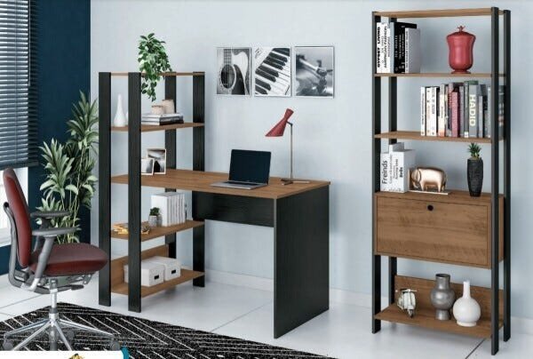 Combo Escrivaninha Home Office Match e Estante Estilo Industrial - 4