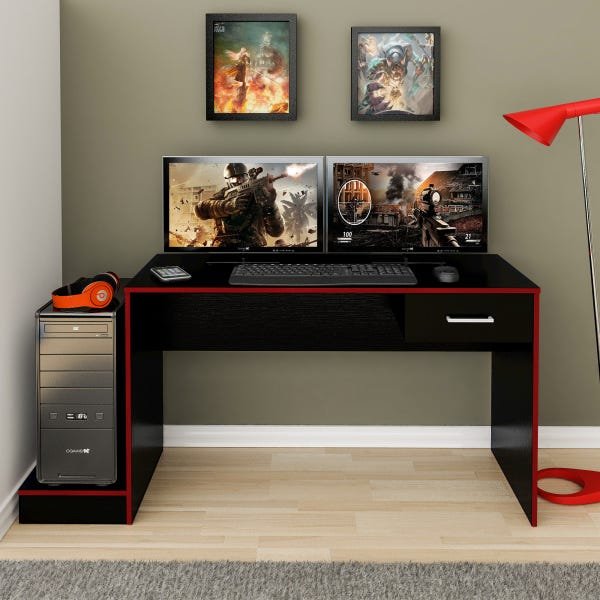 Mesa Escrivaninha Computador PC Gamer Preto Vermelho - 5