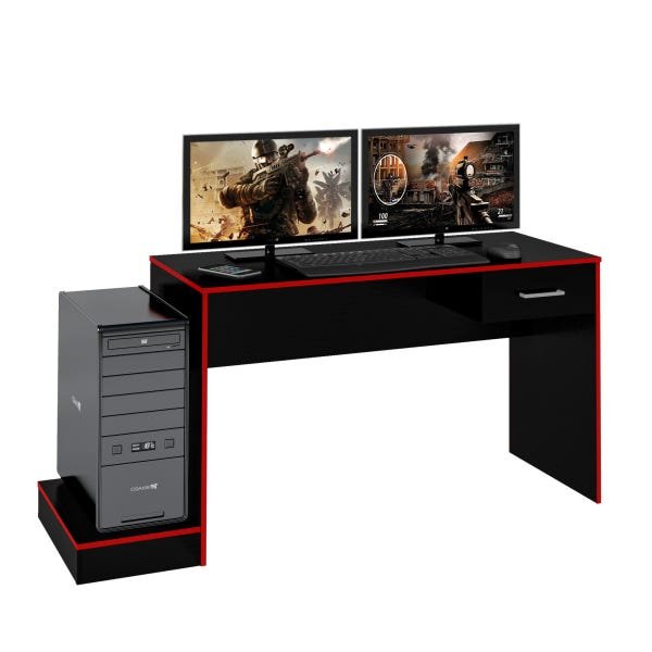 Mesa Escrivaninha Computador PC Gamer Preto Vermelho - 1