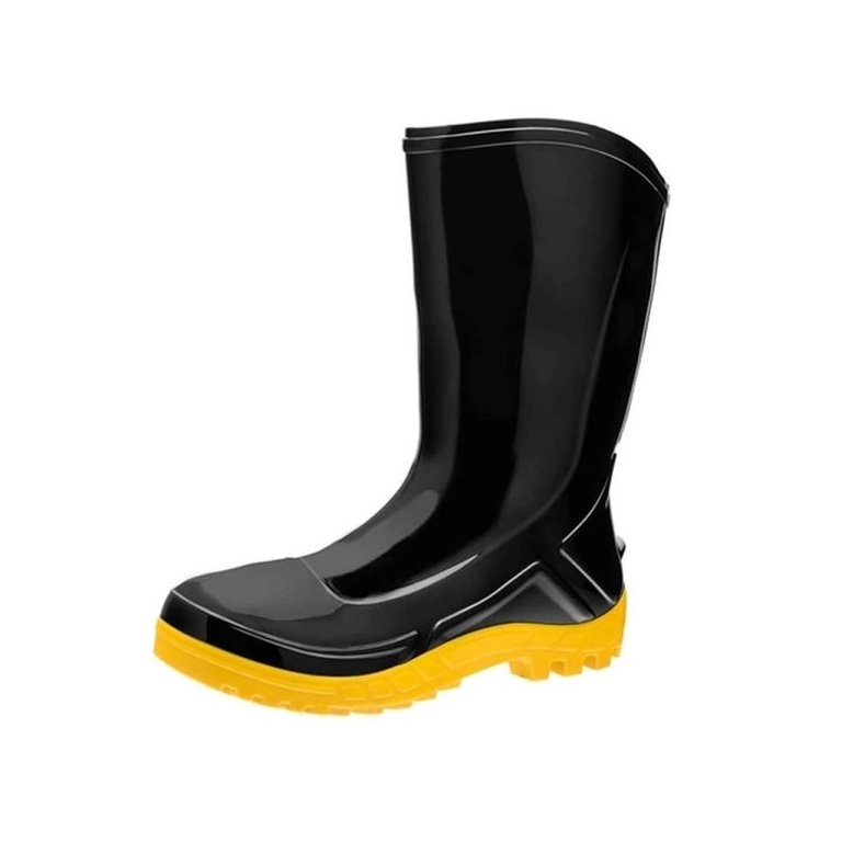 Bota Galocha PVC Cano Médio Preto C/Solado Amarelo Vulcaflex:42/Preta