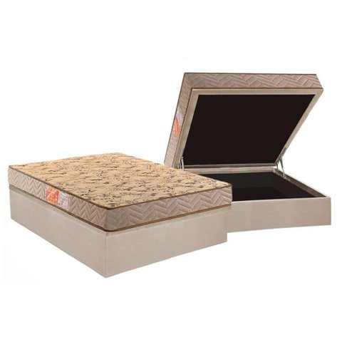 Conjunto Box Baú Casal Colchão Espuma Paropas D33 Pasquale Wave Clean + Base Crc Suede Clean (