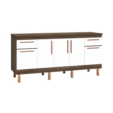 Gabinete de Cozinha Avelato 194cm Balcão 5 Portas 2 Gavetas:Avelato/Branco