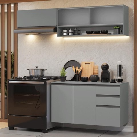 Armário de Cozinha Compacta Suspenso 200cm Nice Madesa 11 Cinza