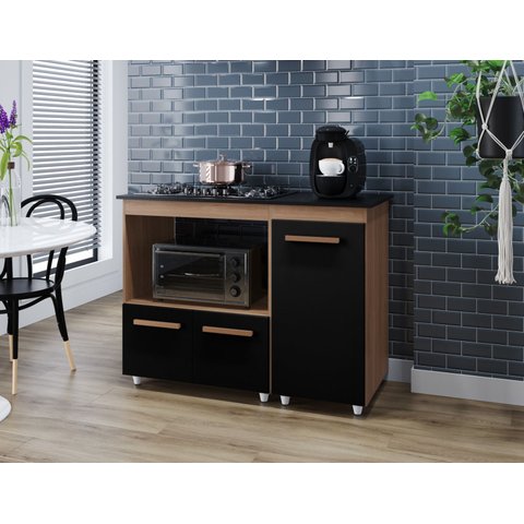 Cooktop Maya 4 Bocas com Nicho p/ Forno ou Microondas e Compartimento para Botijão de Gás - Sv/Preto