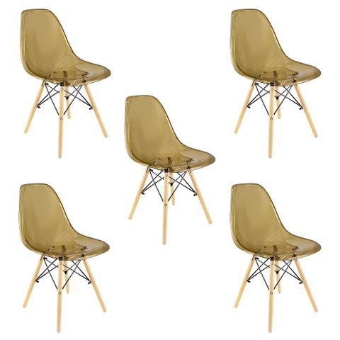 Kit 5 Cadeiras Charles Eames Cristal Eiffel Wood Designer Transparente