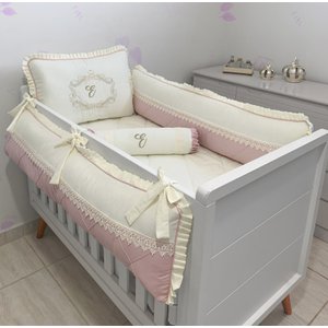Kit Berço Imperial Letra e |palha com Rose | 08 Peças
