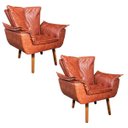Ver imagem 1 de Kit 2 Poltronas Opala Corano Pés Palito Castanho - Couro Nozes