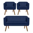 Ver imagem 1 de Kit 01 Namoradeira e 02 Poltronas Julia Suede Pés Palito Castanho D'Rossi - Azul Marinho