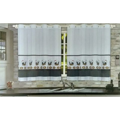 Cortina Para Cozinha Lisboa Branca Com Desenhos Variados: Branco 1