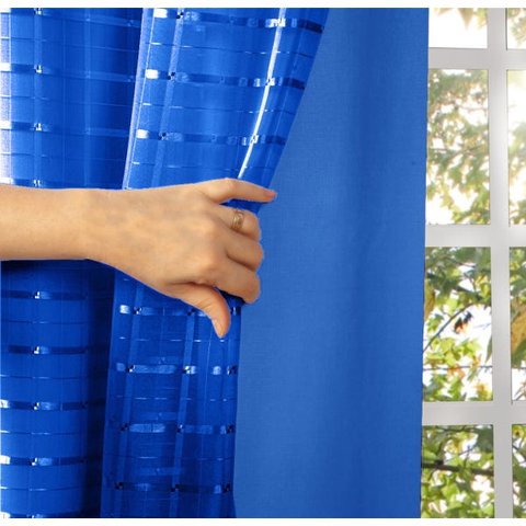 Cortina Blackout PVC com Tecido Voil xadrez 2,80 M x 2,50 M - Azul Royal