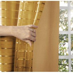 Cortina Blackout PVC com Tecido Voil xadrez 2,80 M x 2,50 M - Mostarda - 1