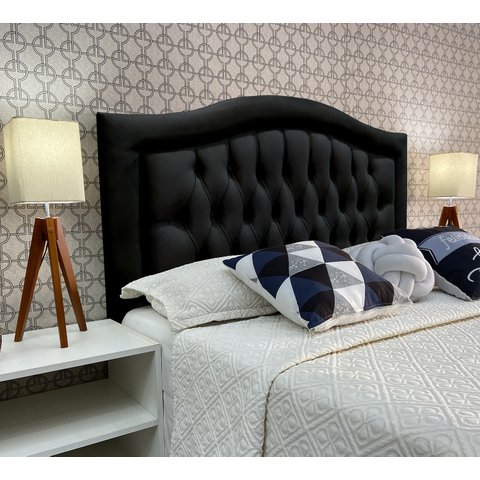 Cabeceira Cama Solteiro Capitone Sophia Provençal Suede Preto 60 Rbl