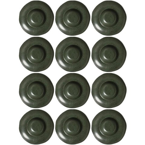 Jogo 12 Pratos Porto Brasil Cerâmica Orgânicos Chapéu Verde 25cm Servir Massas Risotos Caldos