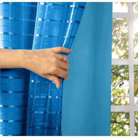 Cortina Blackout PVC com Tecido Voil xadrez 2,80 M x 1,80 M - Azul Celeste
