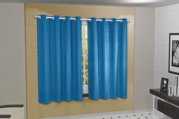 Cortina Blackout PVC com Tecido Voil xadrez 2,80 M x 1,80 M - Azul Celeste - 2