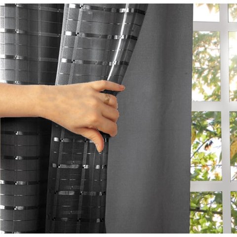 Cortina Blackout PVC com Tecido Voil xadrez 2,80 M x 1,80 M - Preto