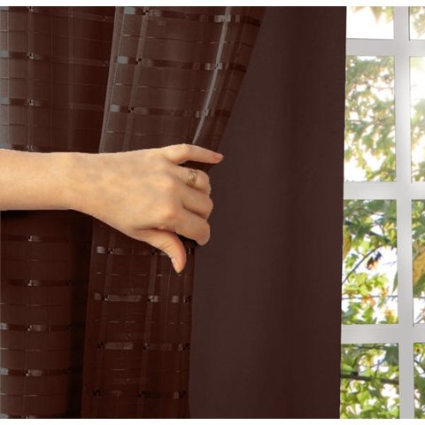Cortina Blackout Pvc com Tecido Voil Xadrez 2,80 M X 1,80 M - Tabaco