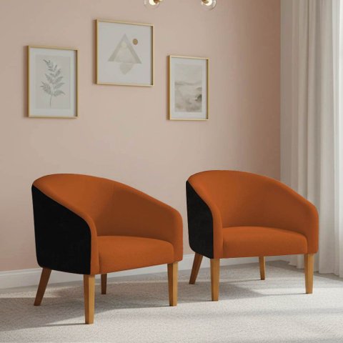 Poltrona Sala Decorativa Kit 2 Stella Pé Madeira Trapézio Castanho Sintético Pu D03 - D’Rossi