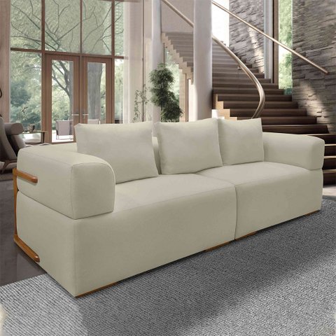 Sofá Bipartido com Almofadas Soltas 240cm Nuuk Linho Off White G63 - Gran Belo