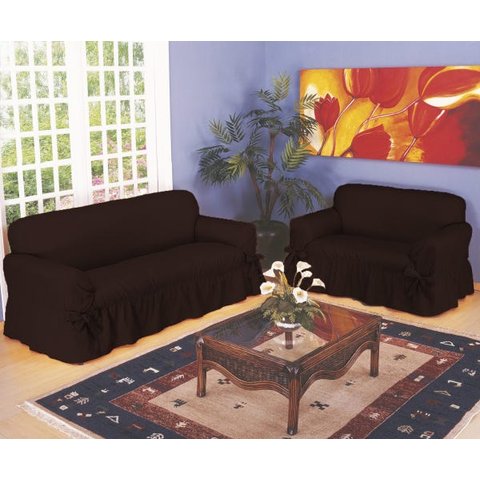 Capa De Sofá 2 E 3 Lugares Tecido Gorgurão Maquinetado: Marrom-escuro