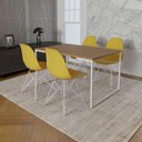Ver imagem 1 de Mesa Industrial Base Ferro Branco Tampo, Amêndoa 4 Cadeiras Ferro Branco Assento Amarelo Marrom