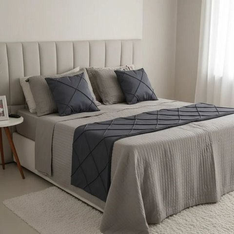 Peseira Drapeada Veludo Luxo 2,15x0,50m Dupla Face cama casal Cinza Chumbo