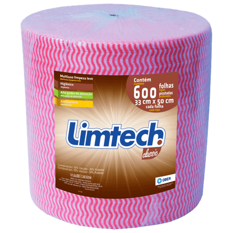 Pano Multiuso Limtech Wave - 33cm X 300m - 600 Folhas - 45g/m² - Rosa