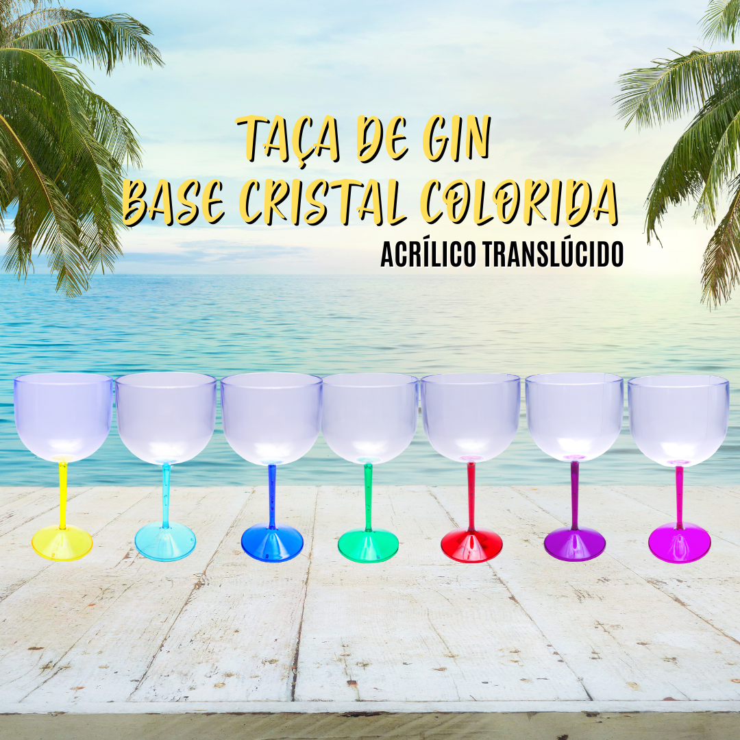 10 Taças De Gin Acrílico Base Cristal Colorida 550 ML:Azul - 1