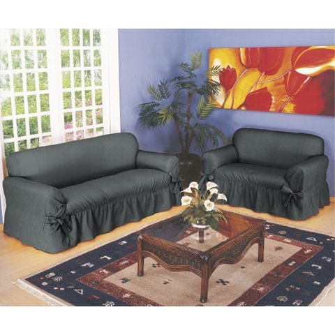 Capa De Sofá 2 E 3 Lugares Tecido Gorgurão Maquinetado: Grafite
