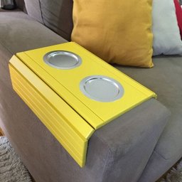 Kit 02 Bandeja Esteira para Braço de Sofá Porta Copo Aluminio - D'Rossi - Amarelo - 4