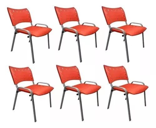 Kit Com 6 Cadeiras Iso Para Escola Escritório Comércio Vermelha Base Prata - 1
