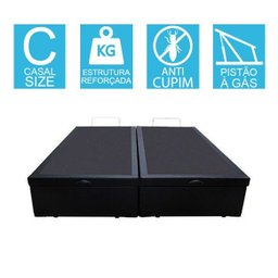 Base Cama Box Baú Bipartido Casal Couro Sintético Preto 43x138x188 - 2