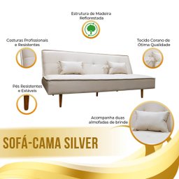 Sofá Cama Silver 3 Lugares Reclinável Casal Corano Bege - Shop das Cabeceiras - 7 Sofá Cama Silver 3 Lugares Reclinável Casal Corano Bege - Shop das Cabeceiras - 7